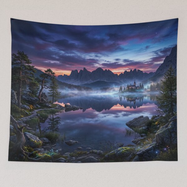 Item preview, Mystic Alpine Lake Sunset with Church designed and sold by Quiet life.