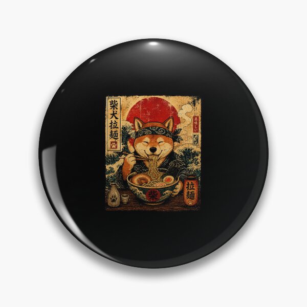 Item preview, Vintage Shiba Inu Enjoying Ramen Japanese Woodblock Style designed and sold by ferminhays.