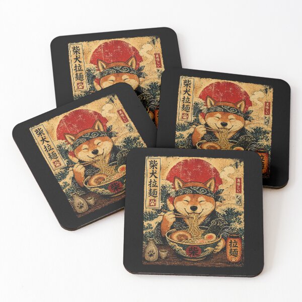Item preview, Vintage Shiba Inu Enjoying Ramen Japanese Woodblock Style designed and sold by ferminhays.