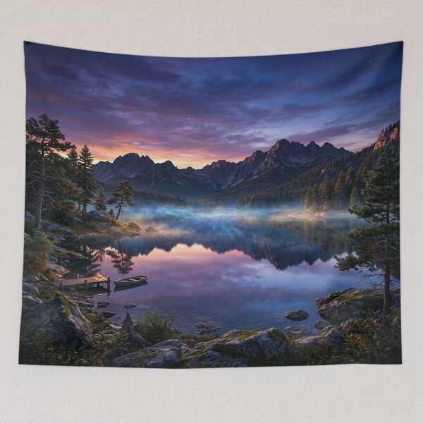 Item preview, Peaceful Mountain Lake Twilight with Boat designed and sold by Quiet life.