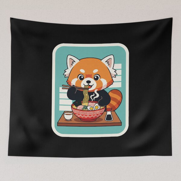 Item preview, Cute Red Panda Eating Ramen in a Cozy Kawaii Noodle Shop Scene designed and sold by JordynLadukeg65.