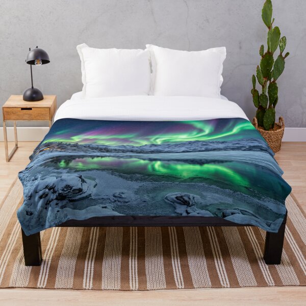 Item preview, Vibrant Northern Lights over Winter Cabin designed and sold by Quiet life.