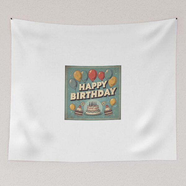 Item preview, Vintage Happy Birthday Retro Cake and Balloons designed and sold by Macias123.