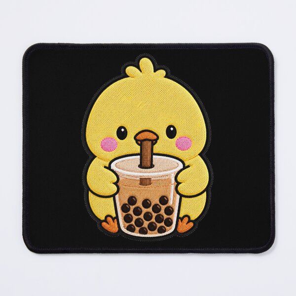 Item preview, Kawaii Chick with Bubble Tea - Cute Chick Embroidery Patch designed and sold by ColorSplash123.