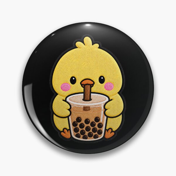 Item preview, Kawaii Chick with Bubble Tea - Cute Chick Embroidery Patch designed and sold by ColorSplash123.