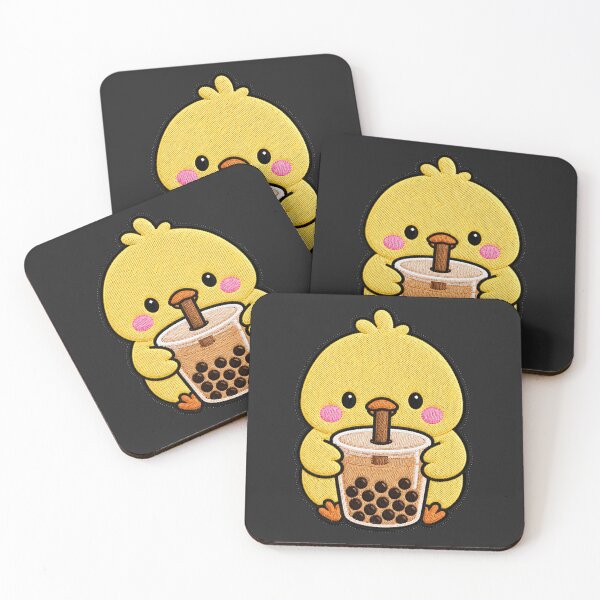 Item preview, Kawaii Chick with Bubble Tea - Cute Chick Embroidery Patch designed and sold by ColorSplash123.