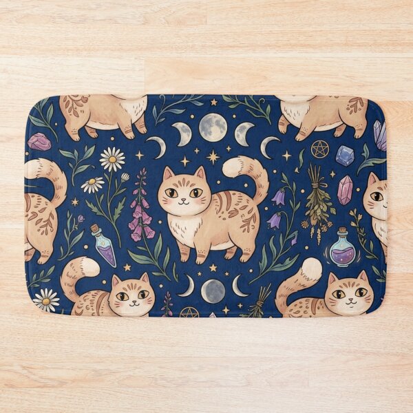 Item preview, Cute Magical Cat with Crystals and Moon Pattern designed and sold by Iampoji.