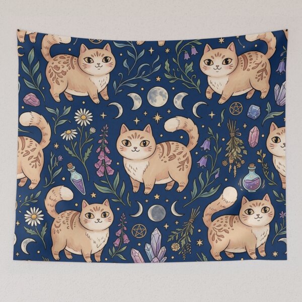 Item preview, Cute Magical Cat with Crystals and Moon Pattern designed and sold by Iampoji.