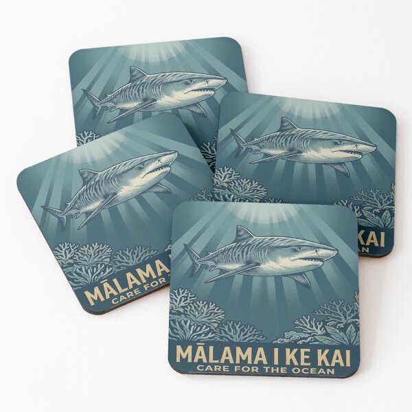 Item preview, Mālama I Ke Kai Care for the Ocean — Hawaiian Tiger Shark Conservation Art Print designed and sold by MālamaThreads.