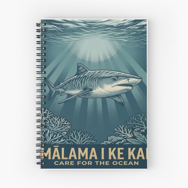 Item preview, Mālama I Ke Kai Care for the Ocean — Hawaiian Tiger Shark Conservation Art Print designed and sold by MālamaThreads.