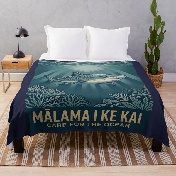 Item preview, Mālama I Ke Kai Care for the Ocean — Hawaiian Tiger Shark Conservation Art Print designed and sold by MālamaThreads.