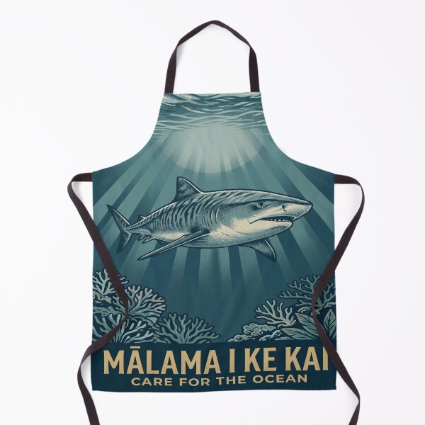 Item preview, Mālama I Ke Kai Care for the Ocean — Hawaiian Tiger Shark Conservation Art Print designed and sold by MālamaThreads.