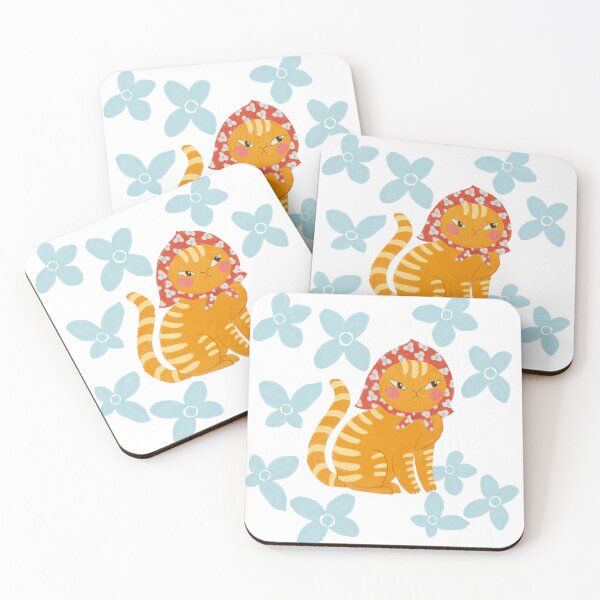 Item preview, Cottagecore Babushka Cat with Floral Headscarf designed and sold by LafinaArt.
