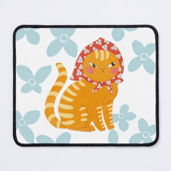 Item preview, Cottagecore Babushka Cat with Floral Headscarf designed and sold by LafinaArt.