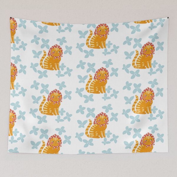 Item preview, Cottagecore Babushka Cat with Floral Headscarf designed and sold by LafinaArt.