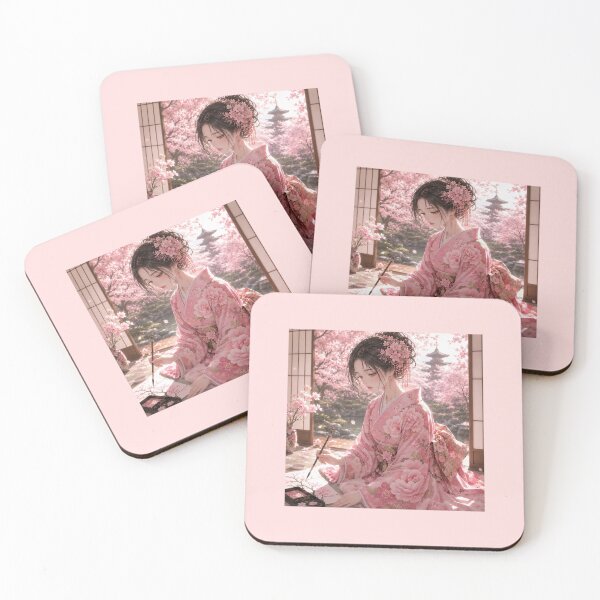 Item preview, Pink kimono lady drawing cherry blossom designed and sold by Japanese Vibes.
