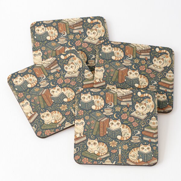 Item preview, Cozy Cats Reading Books Pattern designed and sold by Iampoji.