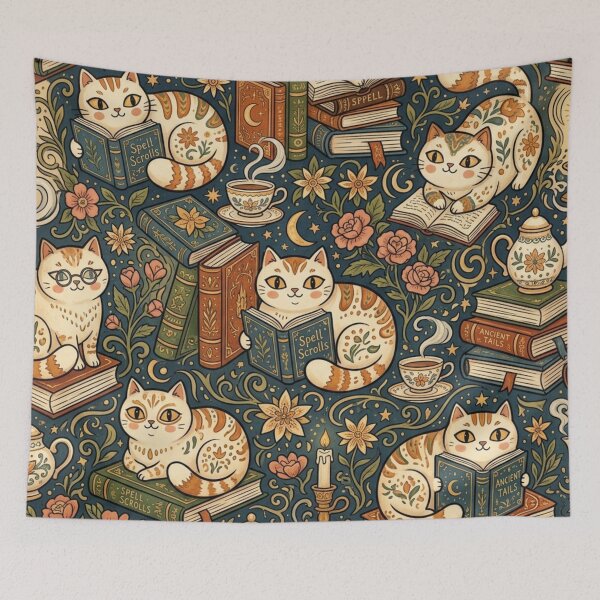 Item preview, Cozy Cats Reading Books Pattern designed and sold by Iampoji.
