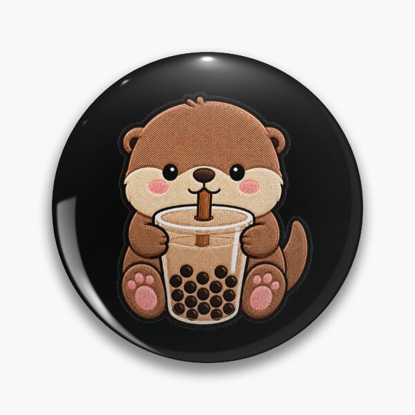 Item preview, Kawaii Otter with Bubble Tea - Cute Otter Embroidery Patch designed and sold by ColorSplash123.