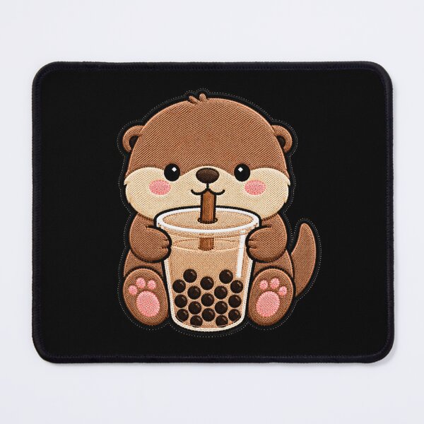 Item preview, Kawaii Otter with Bubble Tea - Cute Otter Embroidery Patch designed and sold by ColorSplash123.