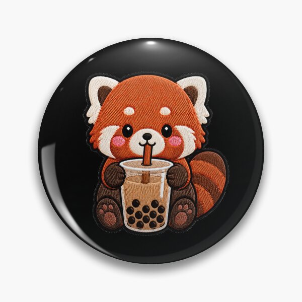 Item preview, Kawaii Red Panda with Bubble Tea - Cute Red Panda Embroidery Patch designed and sold by ColorSplash123.