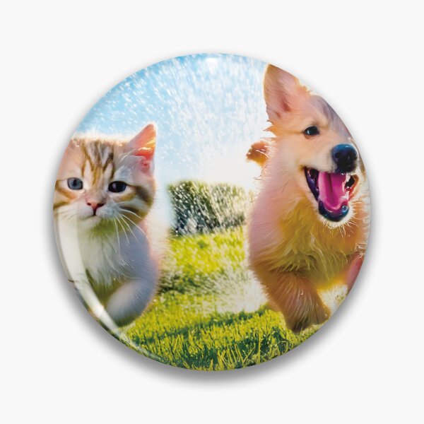 Item preview, Playful Dog and Cat Running Through Water designed and sold by OsakaYumeWorks.