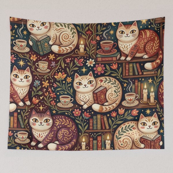 Item preview, Cozy Autumn Reading Cats Pattern designed and sold by Iampoji.