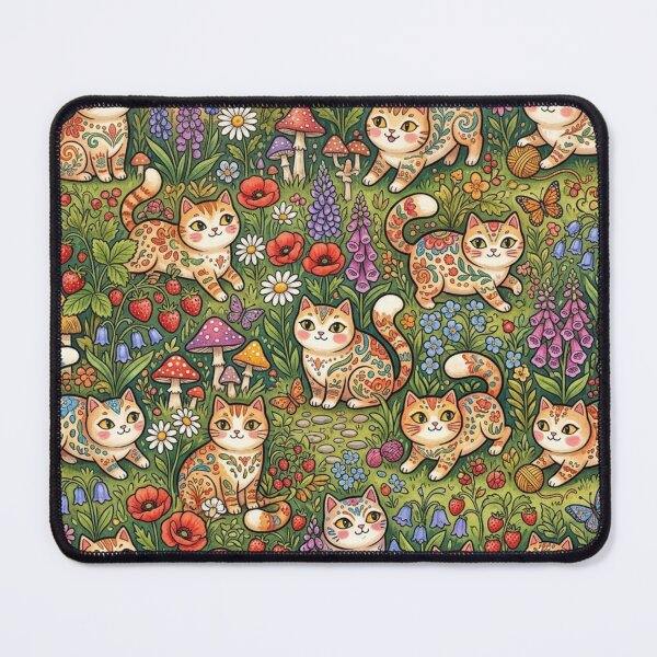 Item preview, Cats in the Garden Floral Pattern designed and sold by Iampoji.