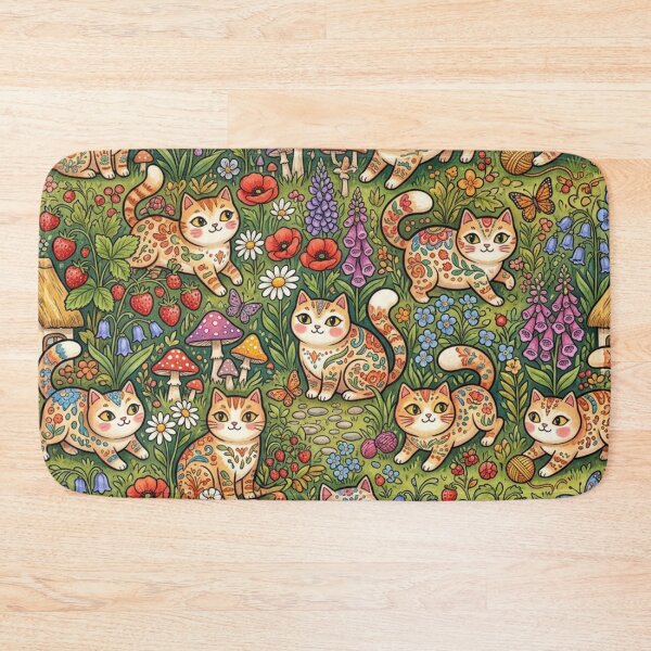 Item preview, Cats in the Garden Floral Pattern designed and sold by Iampoji.