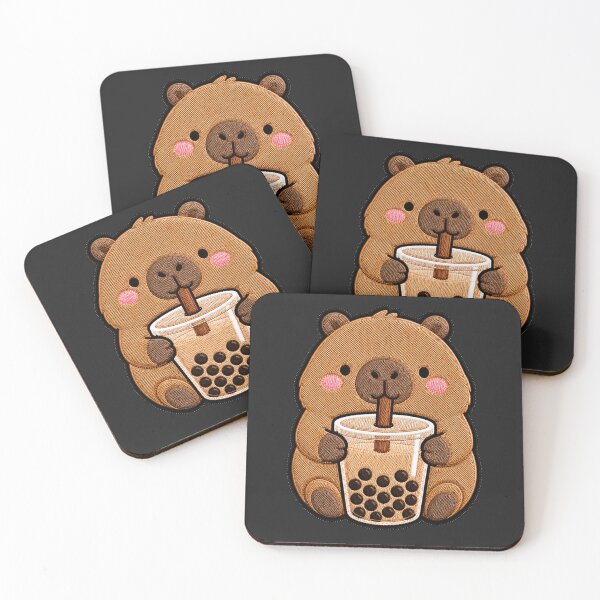 Item preview, Kawaii Capybara with Bubble Tea - Cute Capybara Embroidery Patch designed and sold by ColorSplash123.