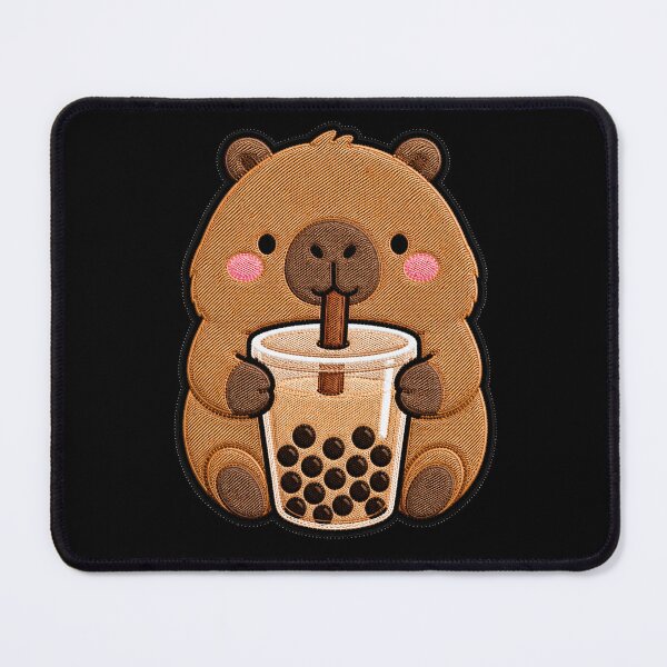 Item preview, Kawaii Capybara with Bubble Tea - Cute Capybara Embroidery Patch designed and sold by ColorSplash123.