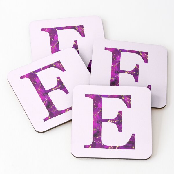 Item preview, Monogram letter E in pink color with gold accents, alcohol ink digital art designed and sold by SweetLilith.