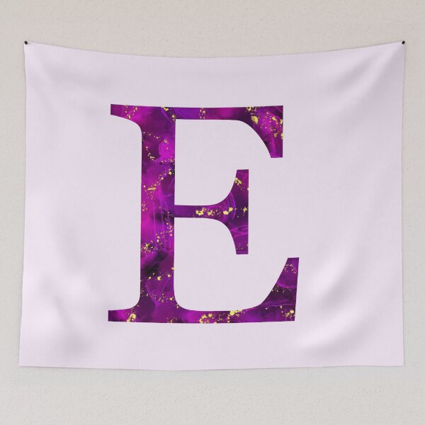 Item preview, Monogram letter E in pink color with gold accents, alcohol ink digital art designed and sold by SweetLilith.