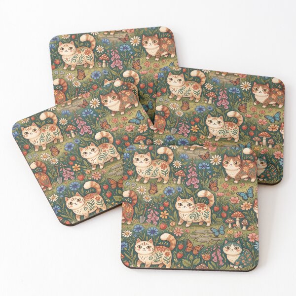 Item preview, Cute Cats in a Magical Garden Pattern designed and sold by Iampoji.