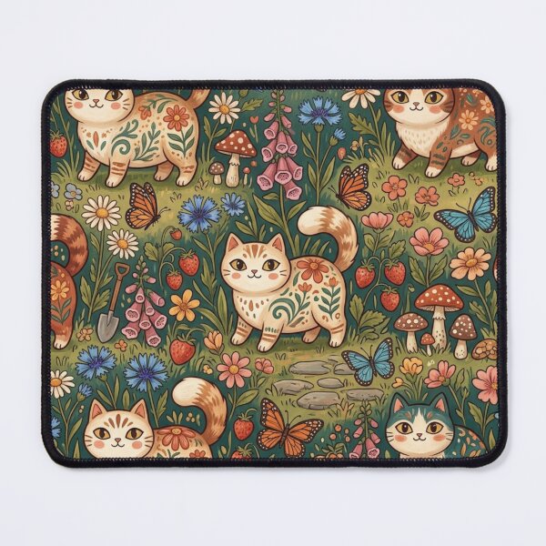 Item preview, Cute Cats in a Magical Garden Pattern designed and sold by Iampoji.