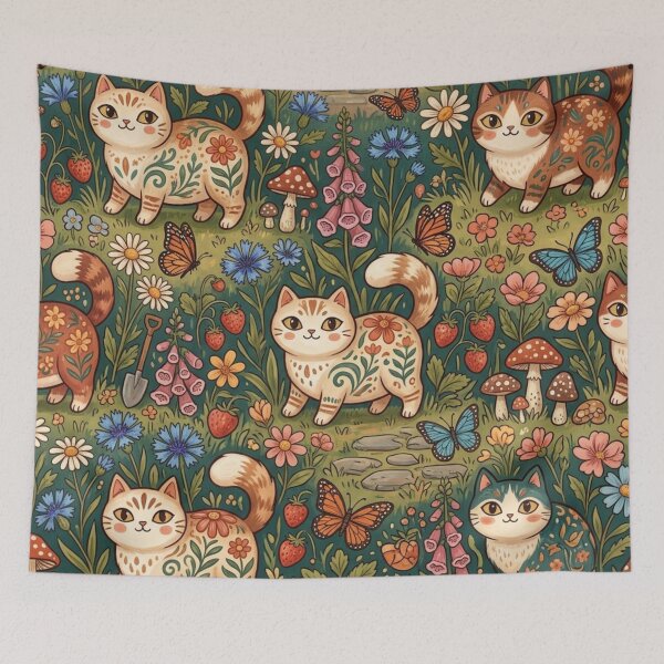 Item preview, Cute Cats in a Magical Garden Pattern designed and sold by Iampoji.