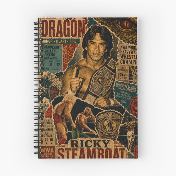 Artikelvorschau, Ricky „The Dragon“ Steamboat Tribute Poster | Vintage Collage des US-amerikanischen Schwergewichts-Wrestling-Champions entworfen und verkauft von The Irish Whip.