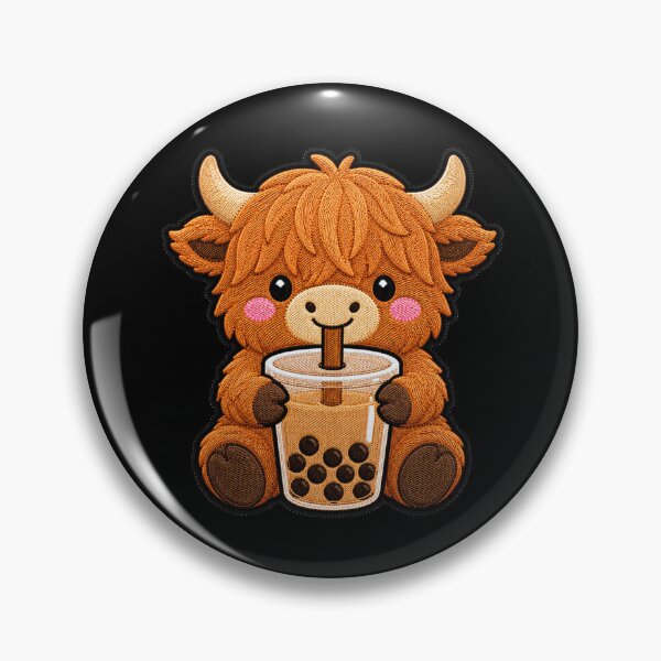 Item preview, Kawaii Highland Cow with Bubble Tea - Cute Highland Cow Embroidery Patch designed and sold by ColorSplash123.