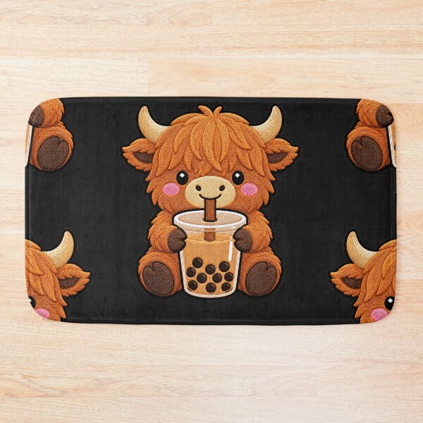 Item preview, Kawaii Highland Cow with Bubble Tea - Cute Highland Cow Embroidery Patch designed and sold by ColorSplash123.