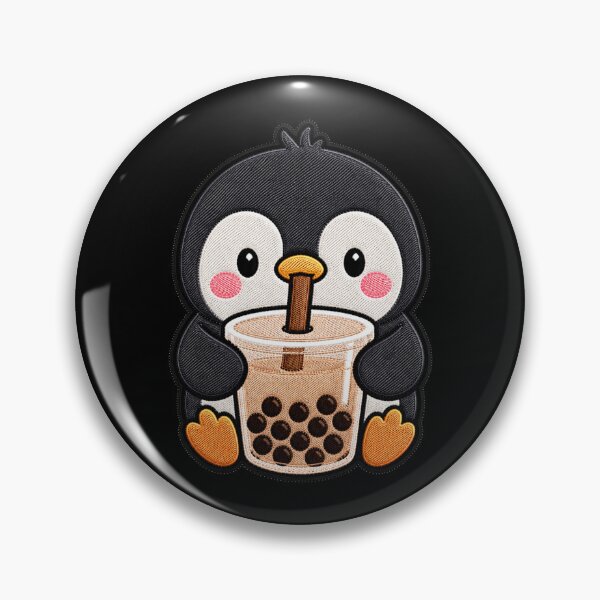 Item preview, Kawaii Penguin with Bubble Tea - Cute Penguin Embroidery Patch designed and sold by ColorSplash123.