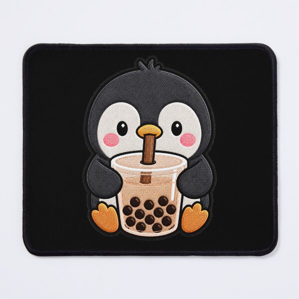 Item preview, Kawaii Penguin with Bubble Tea - Cute Penguin Embroidery Patch designed and sold by ColorSplash123.