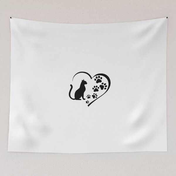 Item preview, Cat Silhouette Heart and Paw Prints Minimalist Art designed and sold by Macias123.