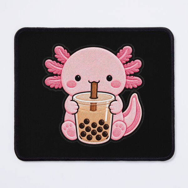 Item preview, Kawaii Axolotl with Bubble Tea - Cute Axolotl Embroidery Patch designed and sold by ColorSplash123.