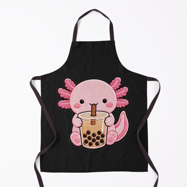 Item preview, Kawaii Axolotl with Bubble Tea - Cute Axolotl Embroidery Patch designed and sold by ColorSplash123.