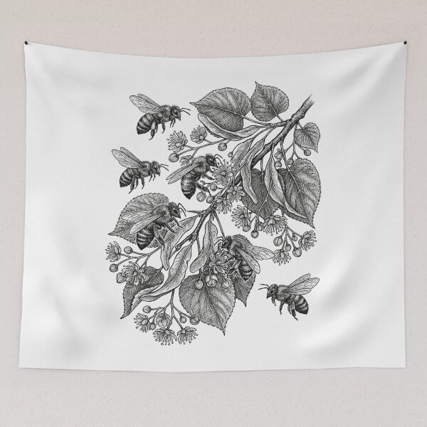 Item preview, Detailed Honey Bees Linden Botanical Illustration designed and sold by AntiqueImages.