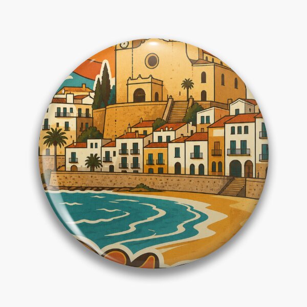 Item preview, Sitges Spain Travel Souvenir - Retro Illustration designed and sold by VisualArtsOasis.