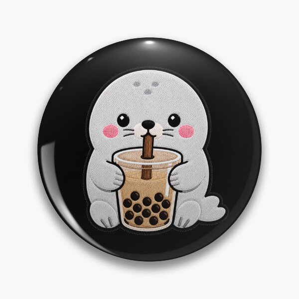 Item preview, Kawaii Seal with Bubble Tea - Cute Seal Embroidery Patch designed and sold by ColorSplash123.