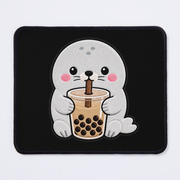 Item preview, Kawaii Seal with Bubble Tea - Cute Seal Embroidery Patch designed and sold by ColorSplash123.
