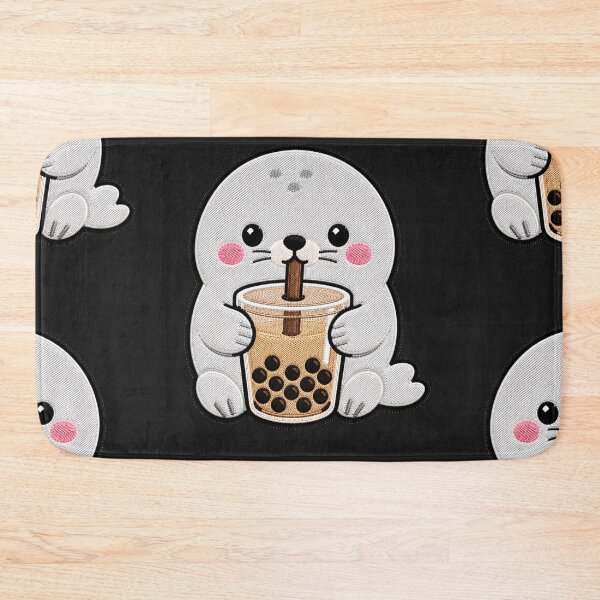 Item preview, Kawaii Seal with Bubble Tea - Cute Seal Embroidery Patch designed and sold by ColorSplash123.