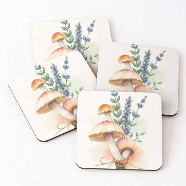 Item preview, Watercolor Mushroom and Lavender Botanical Bouquet designed and sold by Vida e Arte.